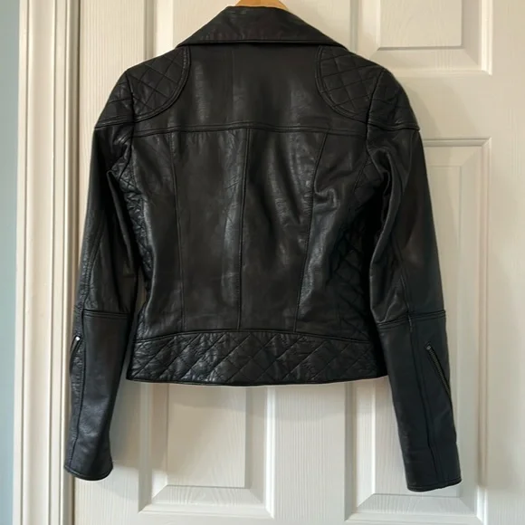Asos Genuine Leather Moto/Biker Jacket Sz 4 quilted detailing - Picture 12 of 12
